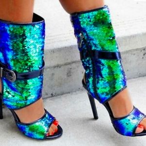 Cape Robbin Mermaid Sequin Stiletto Heel Booties